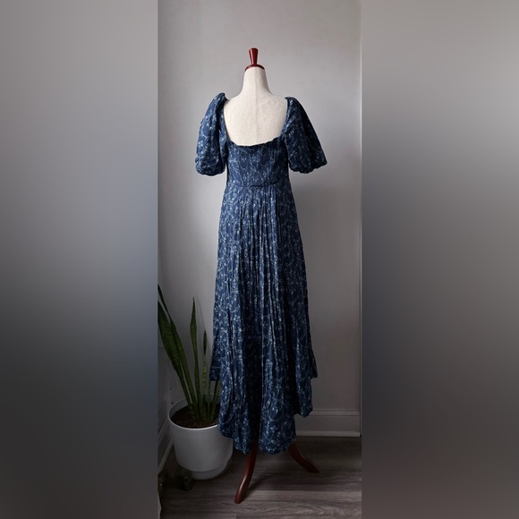 Hill House Blue Floral Square-Neck Midi Dress Puff Sleeves Matilda Charm Scallop - Picture 6 of 10